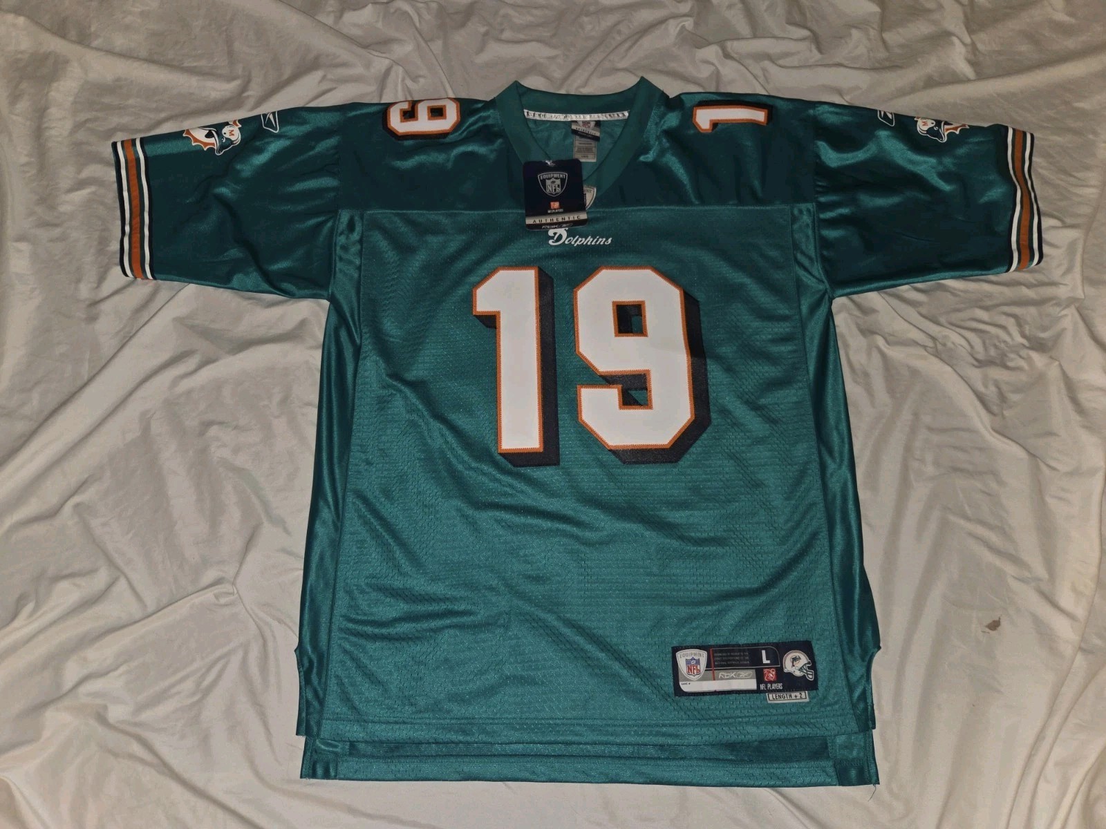 NWT Vintage Reebok Miami Dolphins Ted Ginn Jr #19 NFL Jersey Mens Large Aqua +2