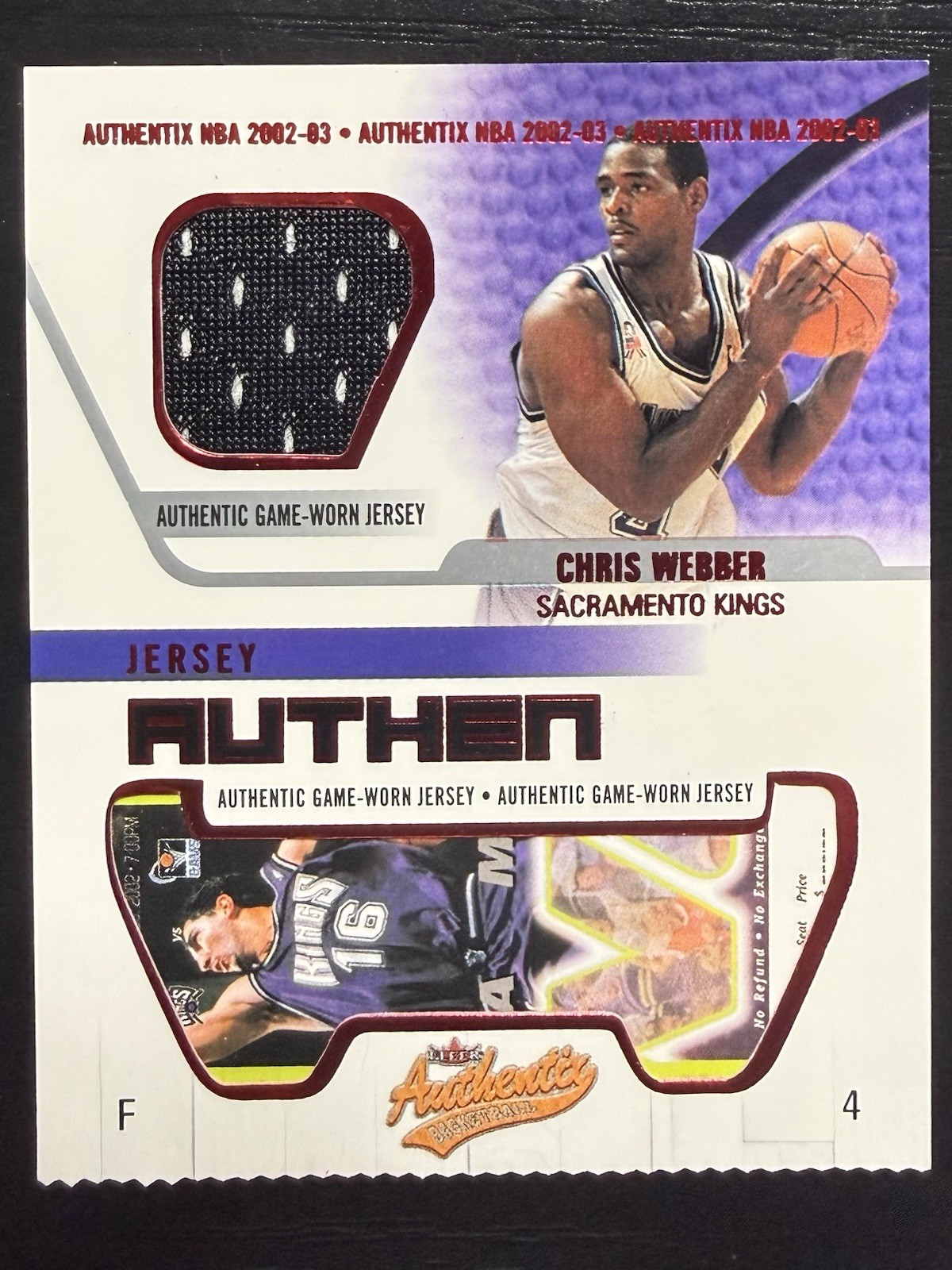 2002-03 Fleer Authentix Jersey Authentix Ripped Chris Webber #JA-CW Game Worn -