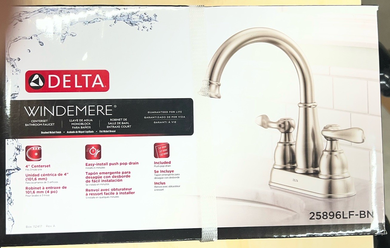 New Delta Windemere Centerset Bathroom Faucet Brushed Nickel 25896LF-BN