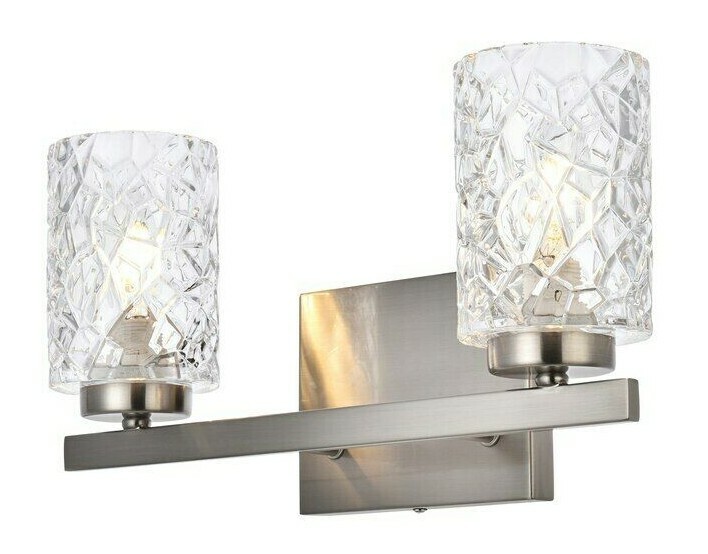 GLASS SHADE STAIN NICKEL FRAME DINING ROOM BEDROOM BATHROOM WALL SCONCE 2 LIGHT