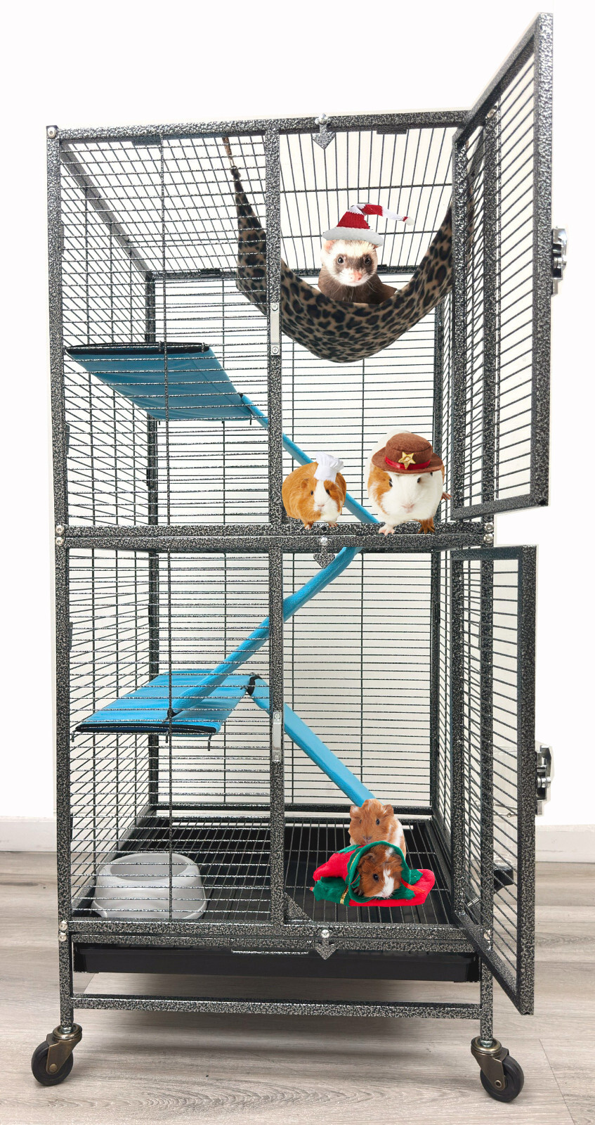 Double Unit Two Story 4-Floor Ferret Hammock Guinea Pig Rat Mouse Cage On Wheels Double Unit Two Story 4-Floor Ferret Hammock Guinea Pig Rat Mouse Cage On Wheels