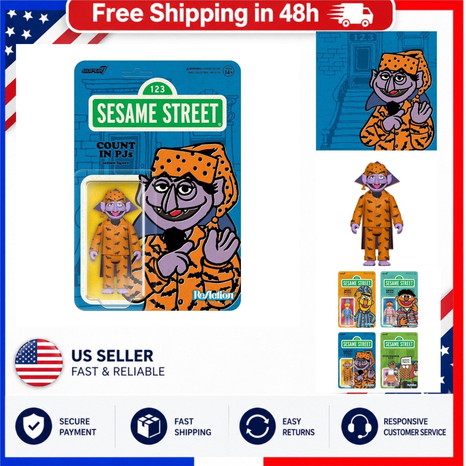 Super7 Sesame Street Count Von Count ReAction Figure 3.75\