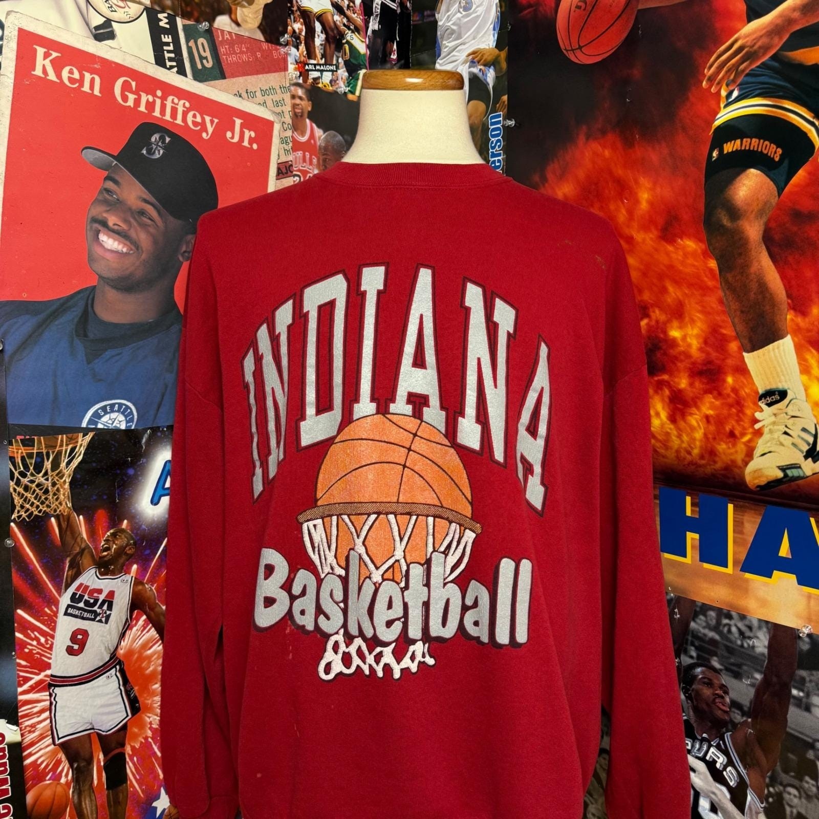 Vintage 90s Indiana Basketball Crewneck Sweatshirt Mens Red College Sz 2XL