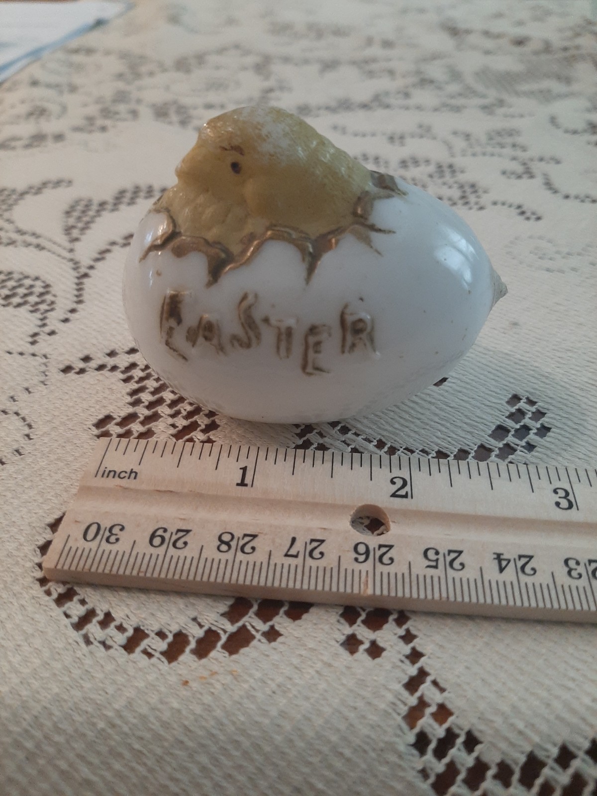 Antique Blown Milk Glass Easter Egg with Hatching Chick Painted