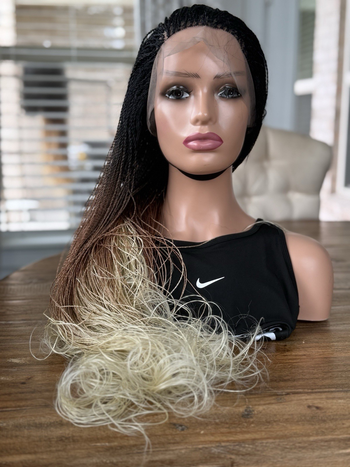 Braided French curls wig. Three tone wavy wig. Made on a full lace wig. 30” long
