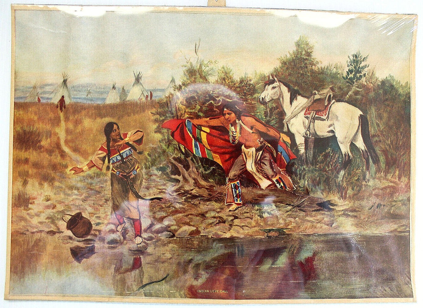 Antique C.M. Russell Art Print of painting dated 1894 “Indian Love Call”
