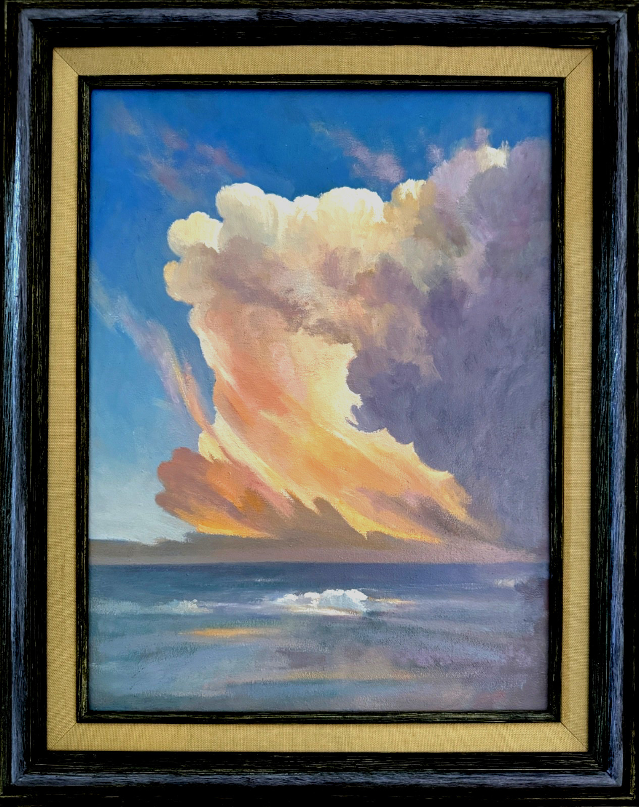 Sunset Sky clouds Calm Waters Signed YASAMI oil painting framed 21