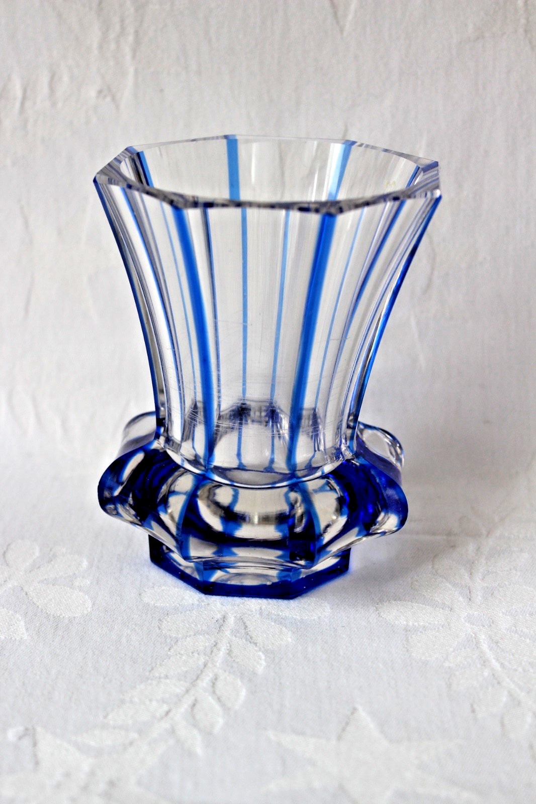 Antique Imperial Russian Biedermeier blue overlay glass goblet c 1830