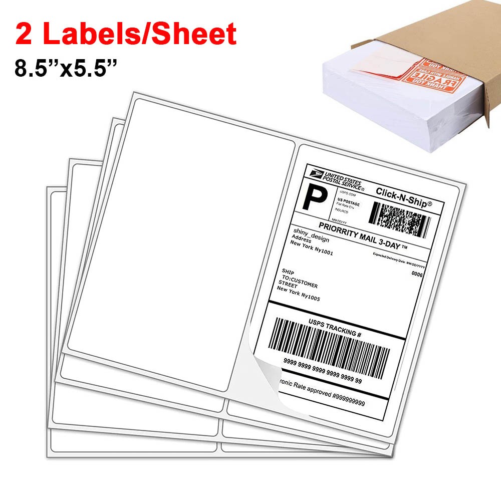 Premium 8.5x5.5 Half Sheet 200-20000 Shipping Labels Rounded Corner 2 Per Sheet