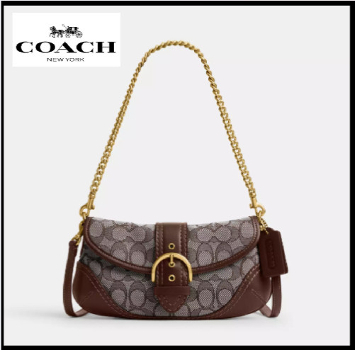 COACH CAN45 Soho Bag 25 In Signature Jacquard Oak Maple Brass Outlet Brown NEW
