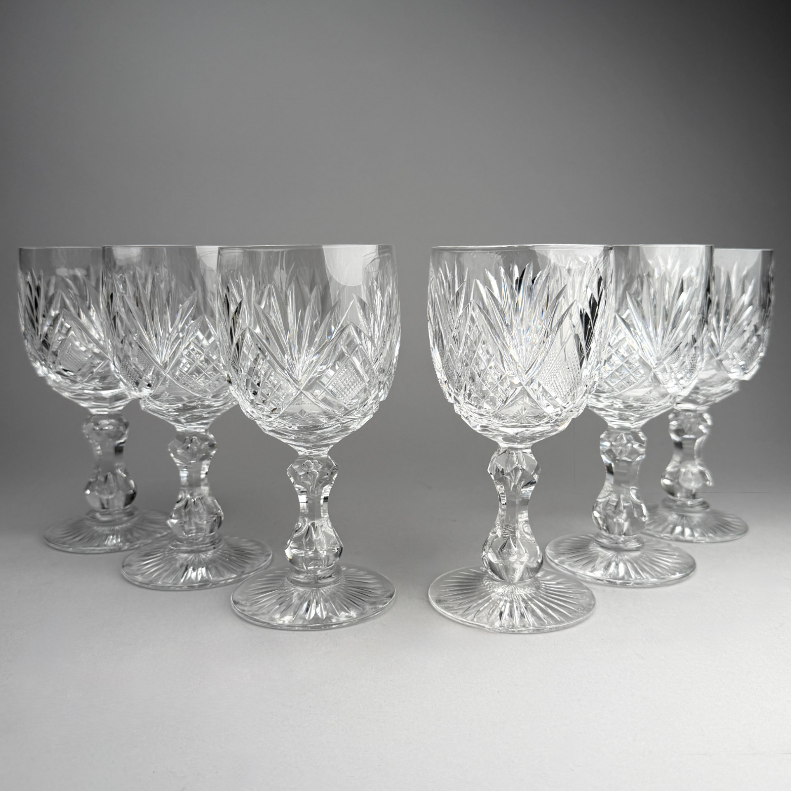 Set Of 6 Antique American Brilliant Dorflinger  Abp Cut Crystal Wine Goblets Exc