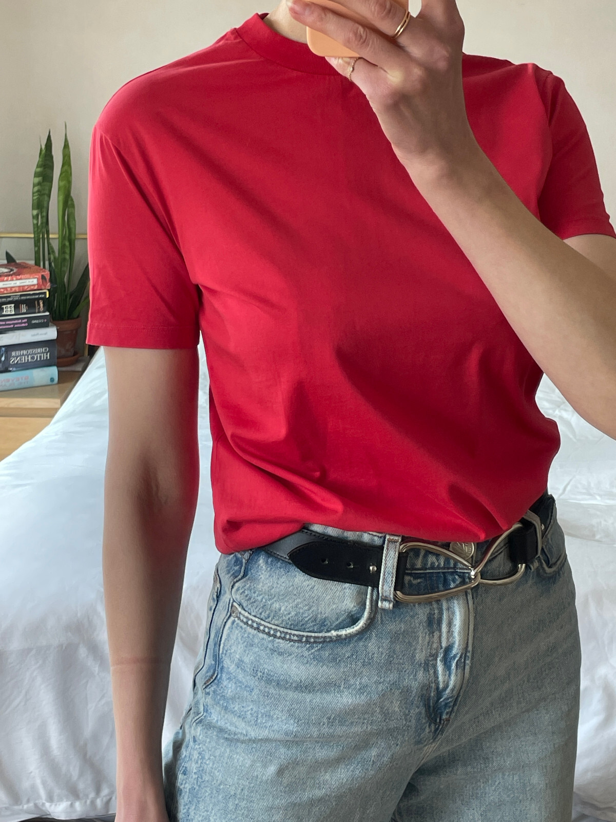 PRADA triangle detail red cotton t-shirt S