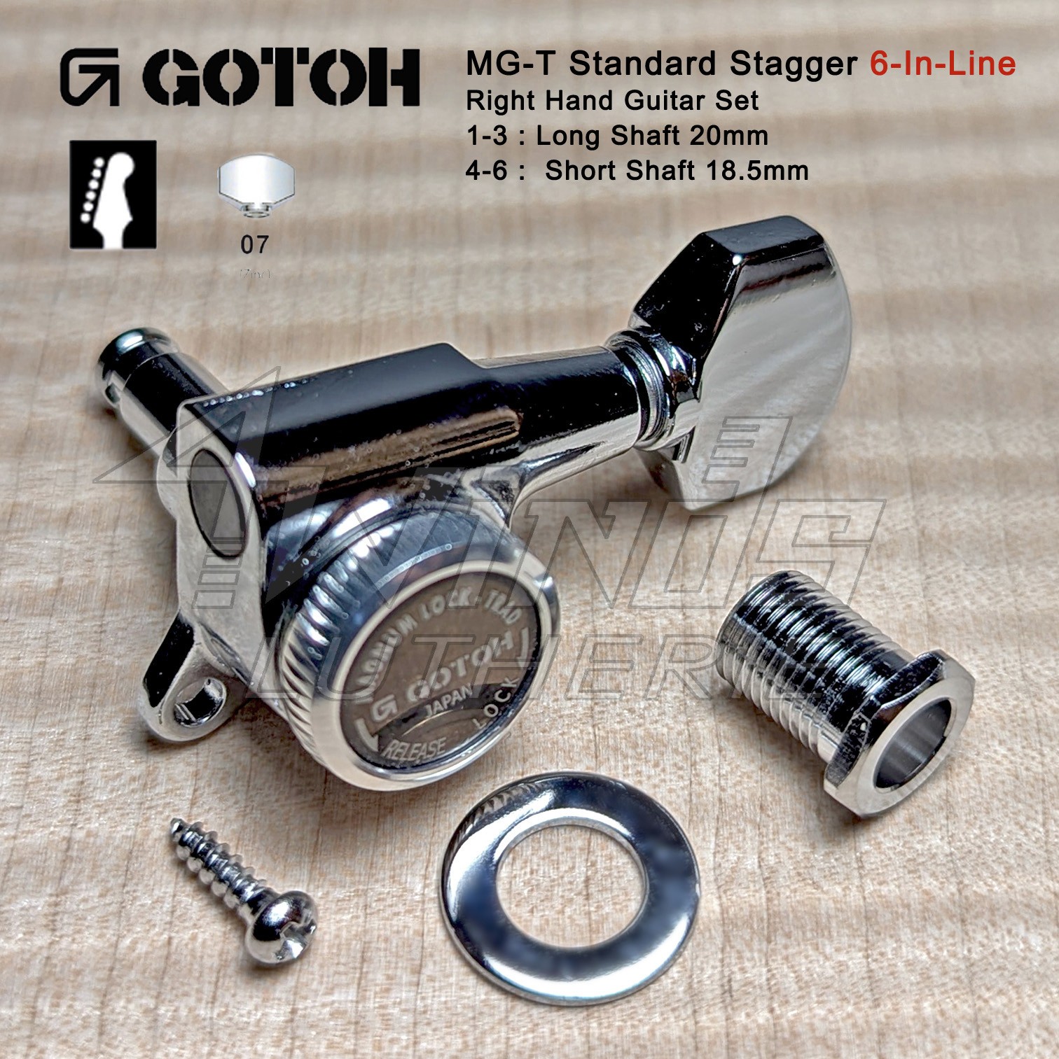 GOTOH SG381-07-MGT Chrome 6-Inline Locking Tuners * Magnum Lock Trad * Staggered