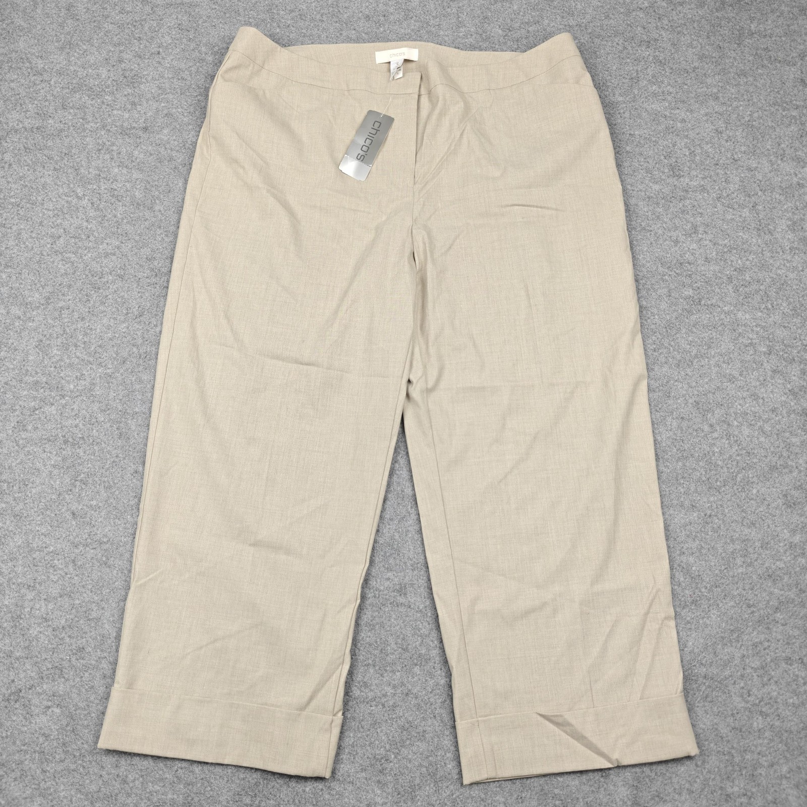 Chicos Alto Cuff Crop Pants Womens 3 Beige Twill Stretch Dress Career Work New