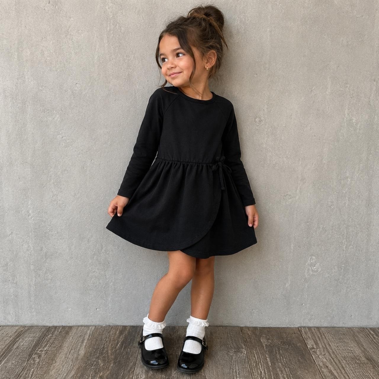 Old Navy Black Long Sleeve Fit & Flare Dress – Girls 4T/4A Classic black