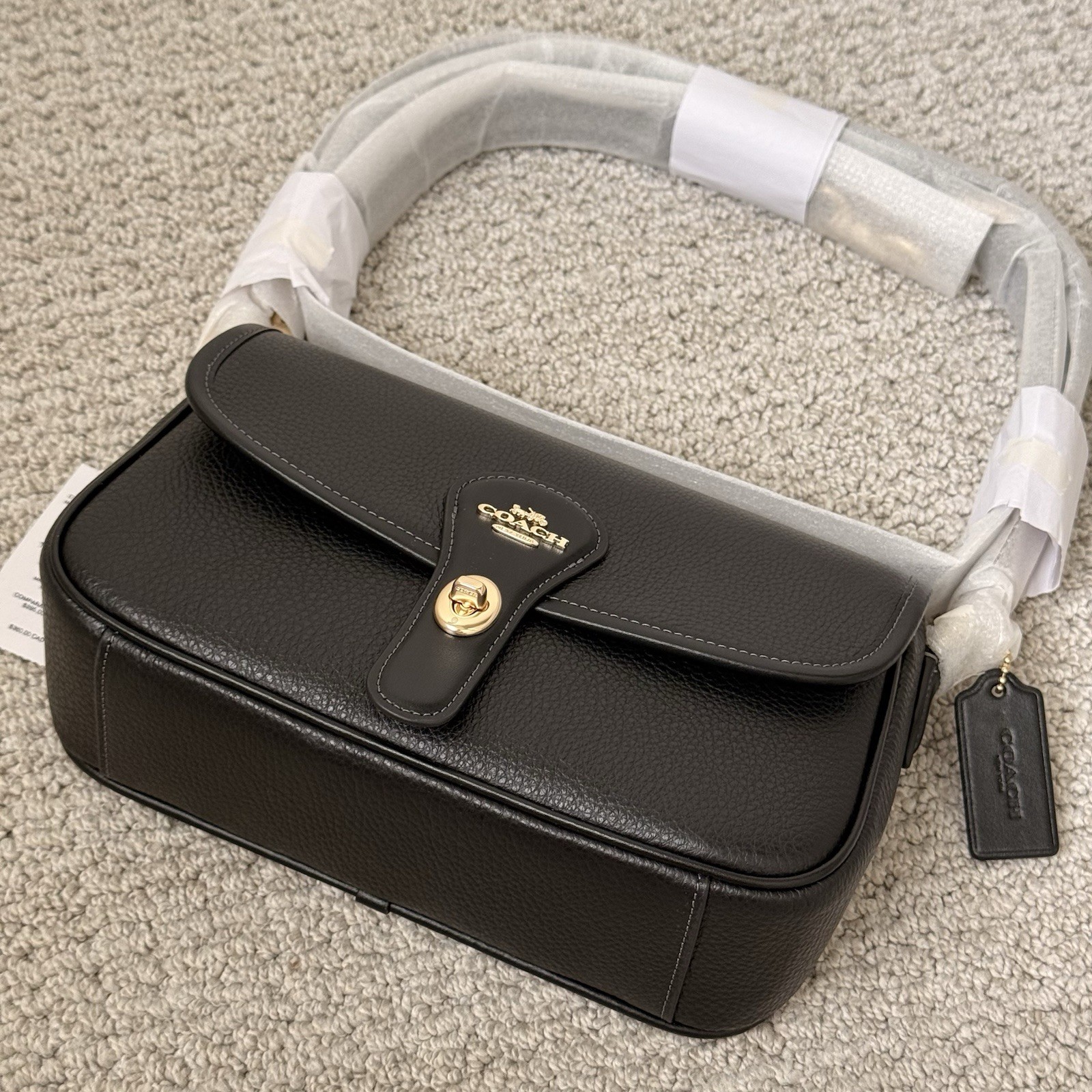 NWT 🖤 COACH Hadley Shoulder & Crossbody Bag in Gold/Black Pebble Leather CY683