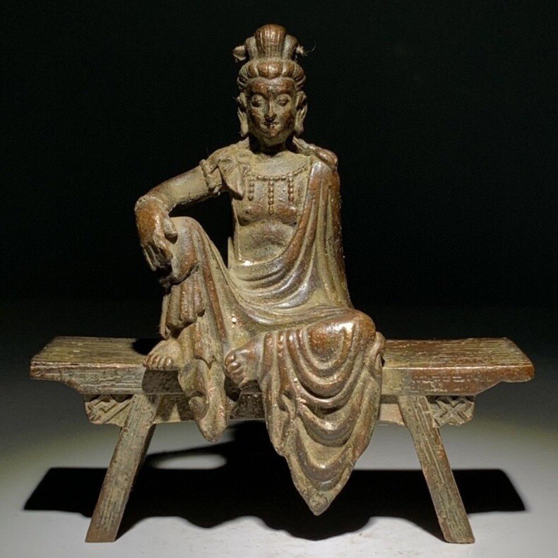 Blessing Chinese Bronze Buddha Handmade Kwan-yin Statue Collect Fengshui Netsuke