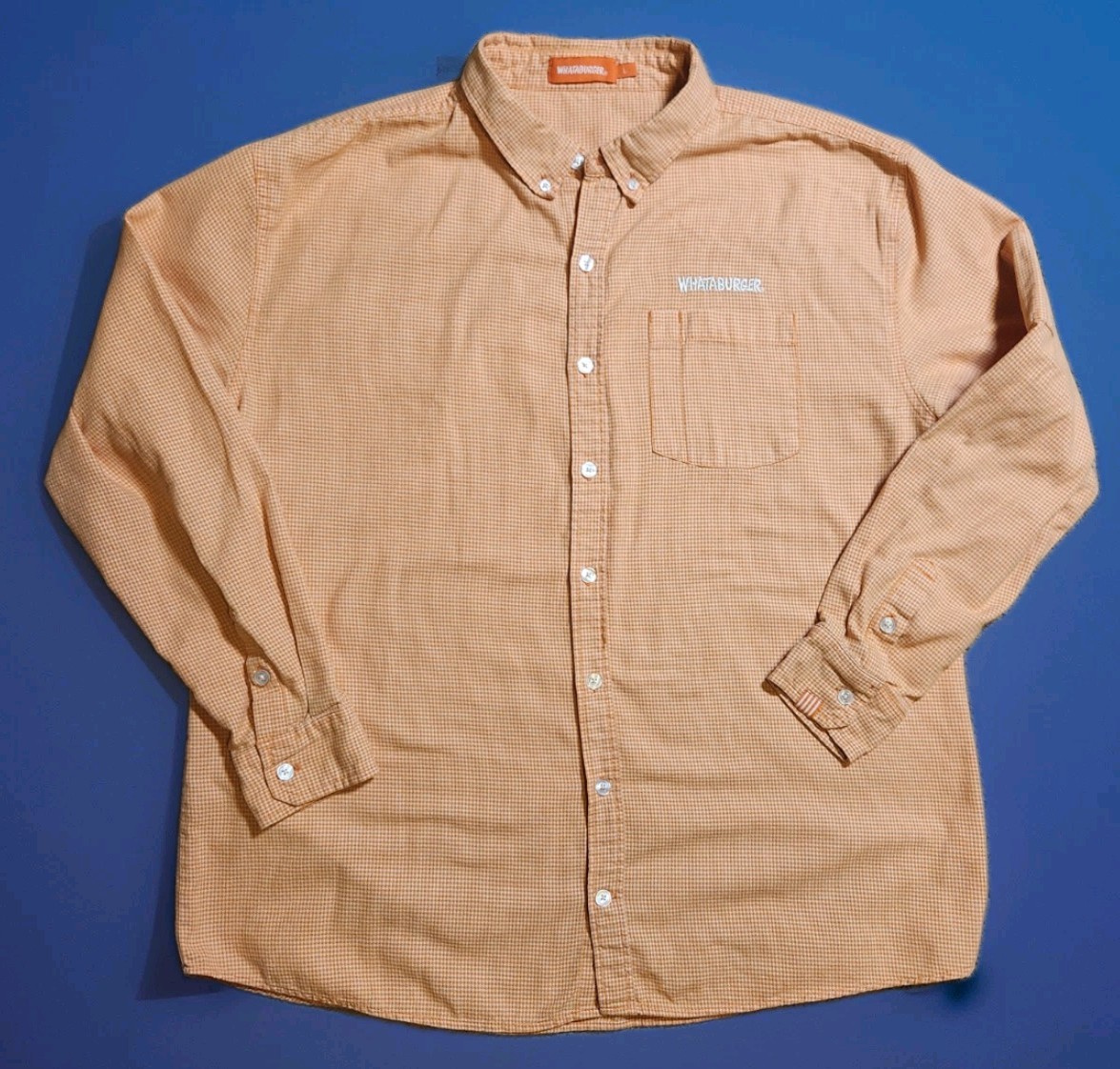 💎🔥Whataburger Employee Button Large long-sleeve Mens *New no tags Orange 