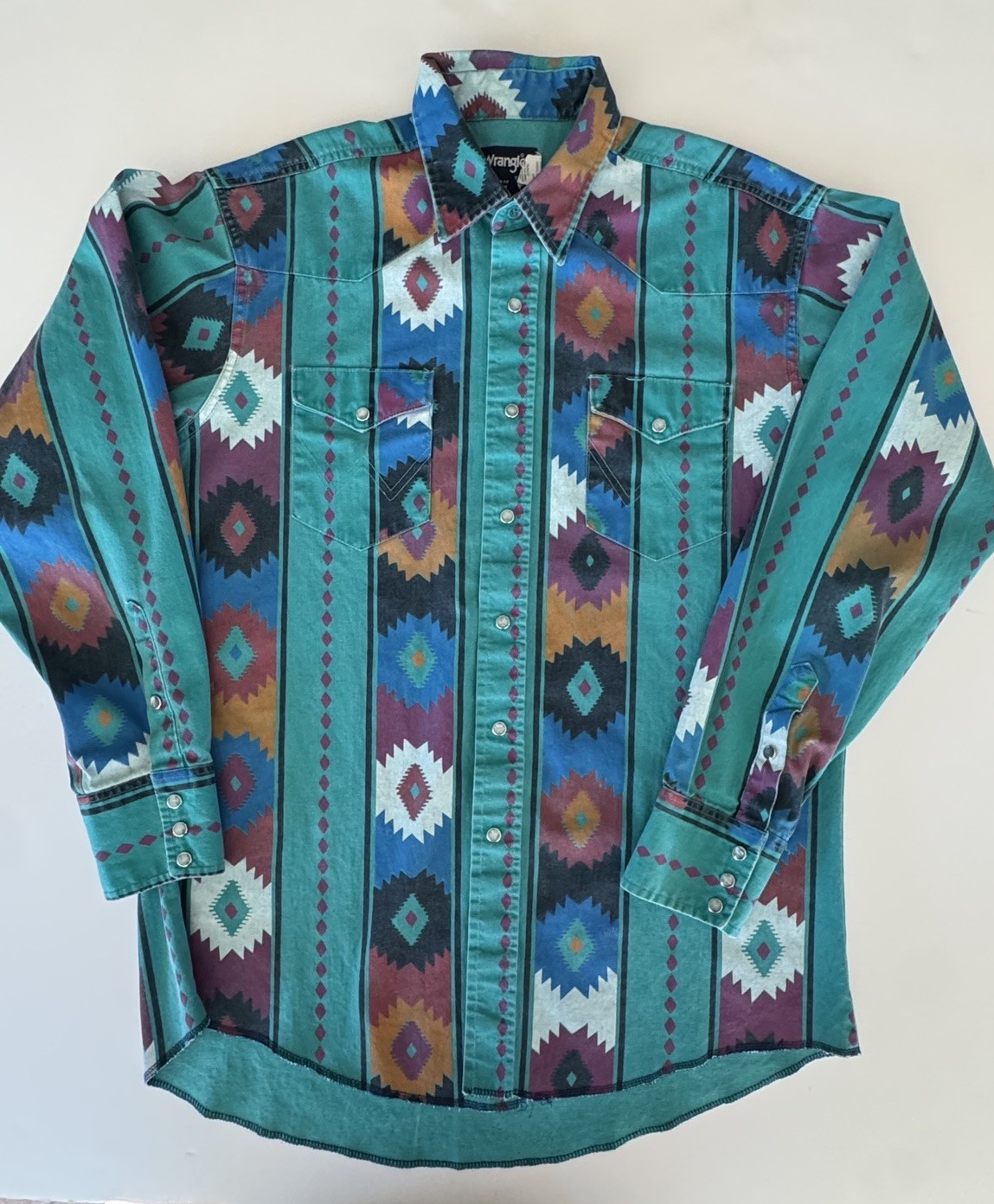 Wrangler VTG 80s 90s BrushPopper Pearl Snap Shirt Mens 16-1/2x35 X-long Tails Lg