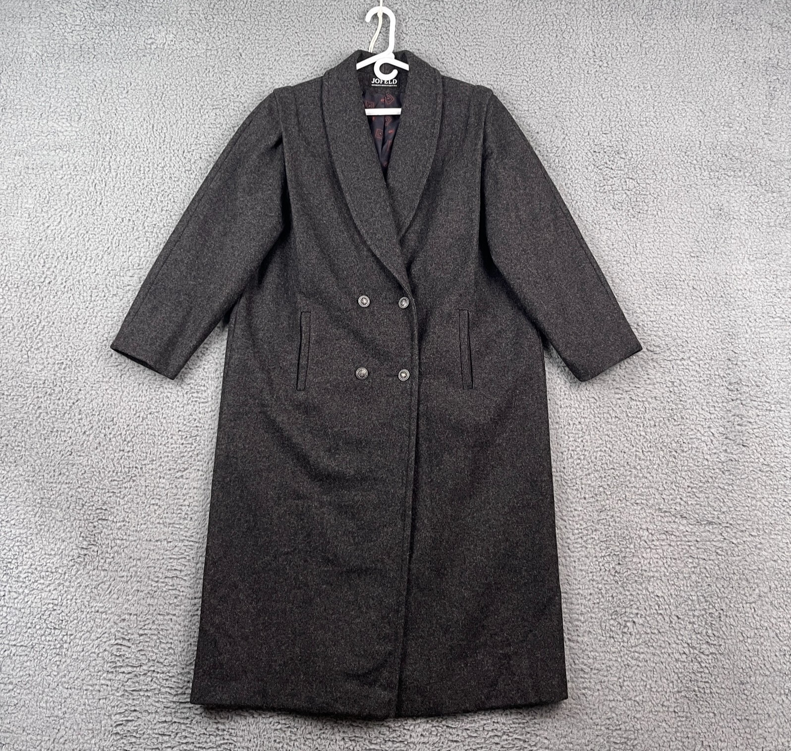 Vintage Jofeld Trench Coat Womens XL Charcoal Wool Button Duster Old Money 80s