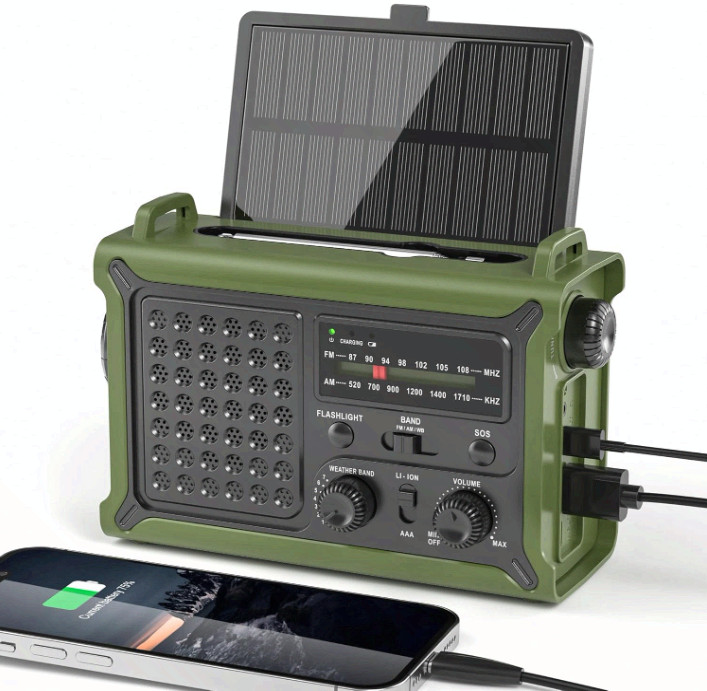 12000mAh Emergency Solar Radio with Crank, NOAA & Flashlight