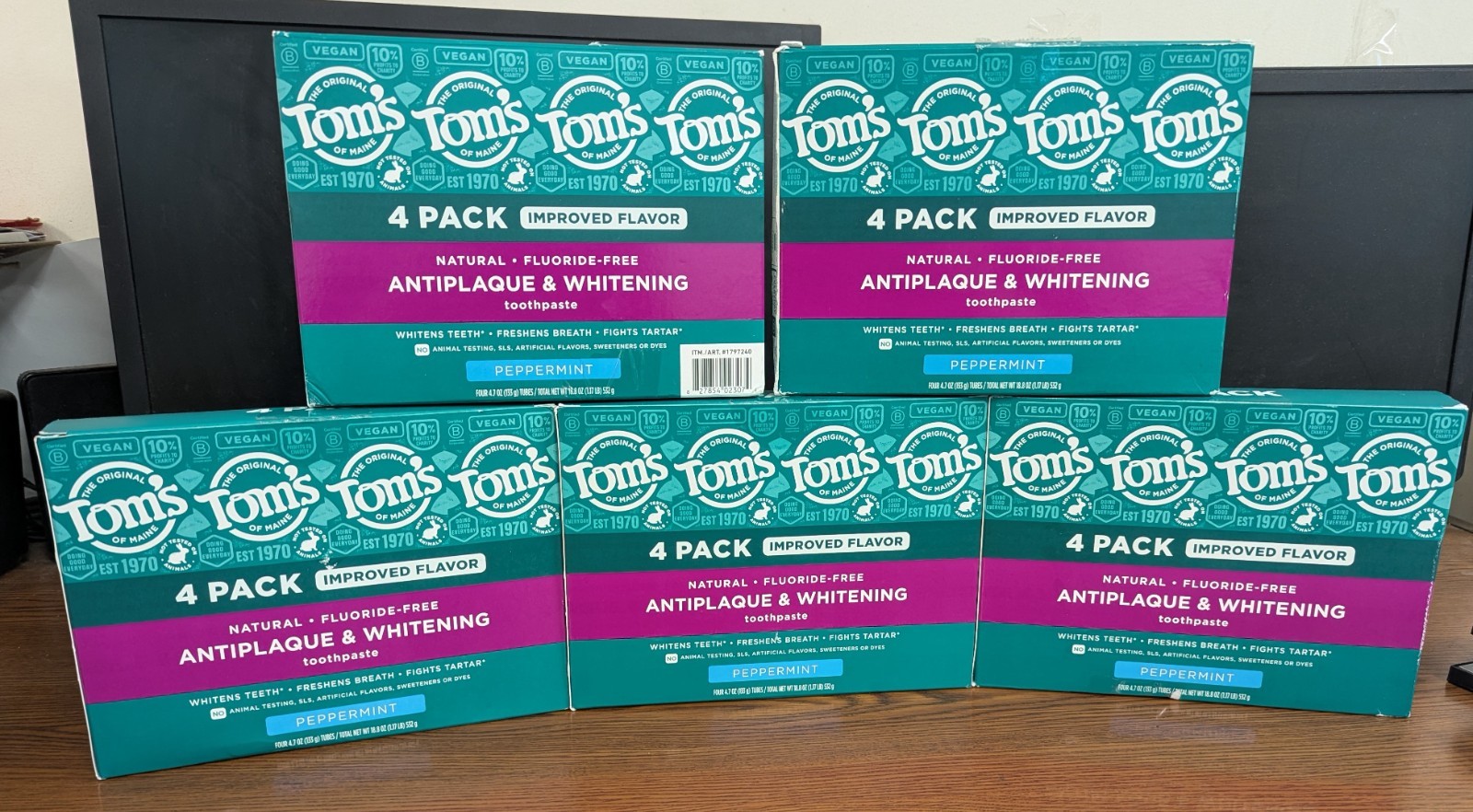 5-4 PACKS TOMS OF MAINE ANTIPLAQUE & WHITENING TOOTHPASTE 4.7OZ *SEE DESCRIPTION