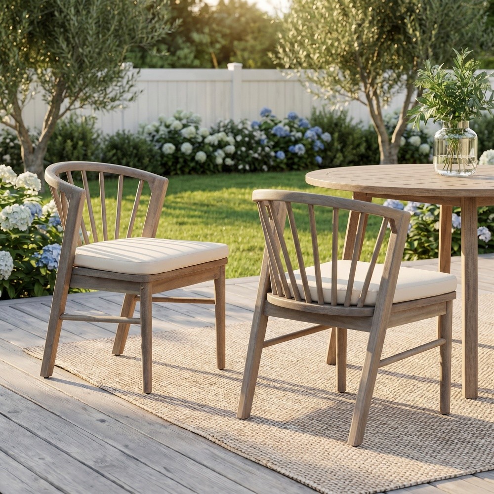 Outdoor Dining Chairs Set of 2 ,Acacia Wood Patio Chairs with Washable Cushion