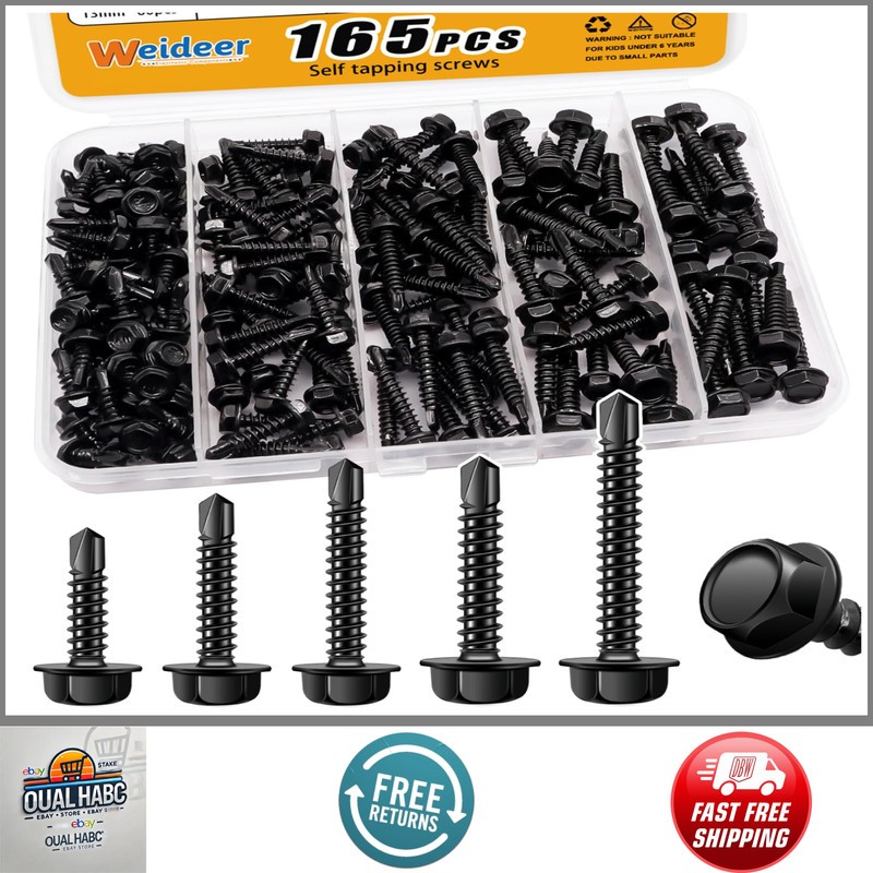 165pcs #8 #10 Self Tapping Screws Set 410 Stainless Steel Black Hex Washer Head 165pcs #8 #10 Self Tapping Screws Set 410 Stainless Steel Black Hex Washer Head