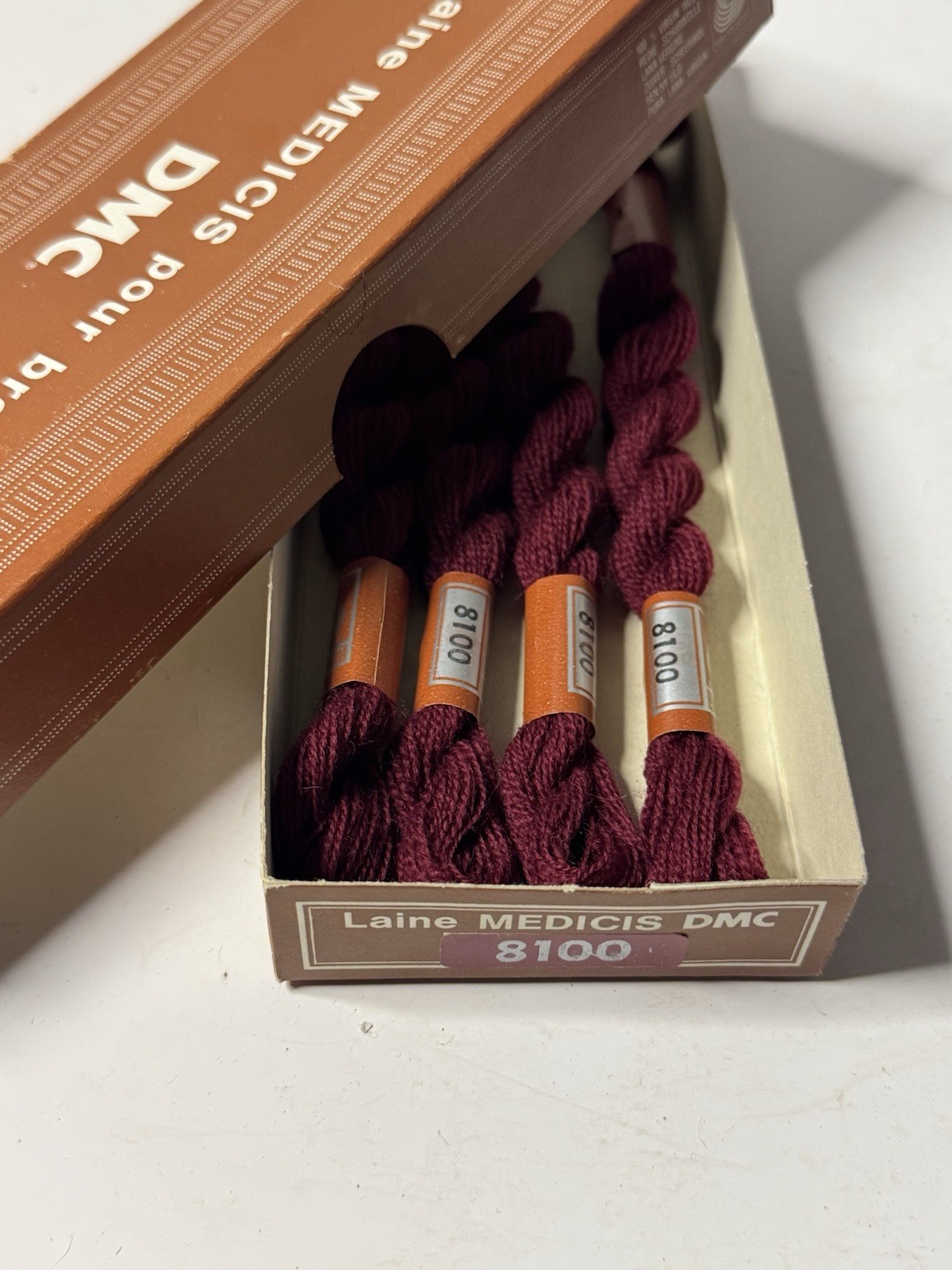 Vintage DMC Embroidery Floss 100% Wool Laine Medicis NOS 4 Skeins Burgundy 8100 Vintage DMC Embroidery Floss 100% Wool Laine Medicis NOS 4 Skeins Burgundy 8100