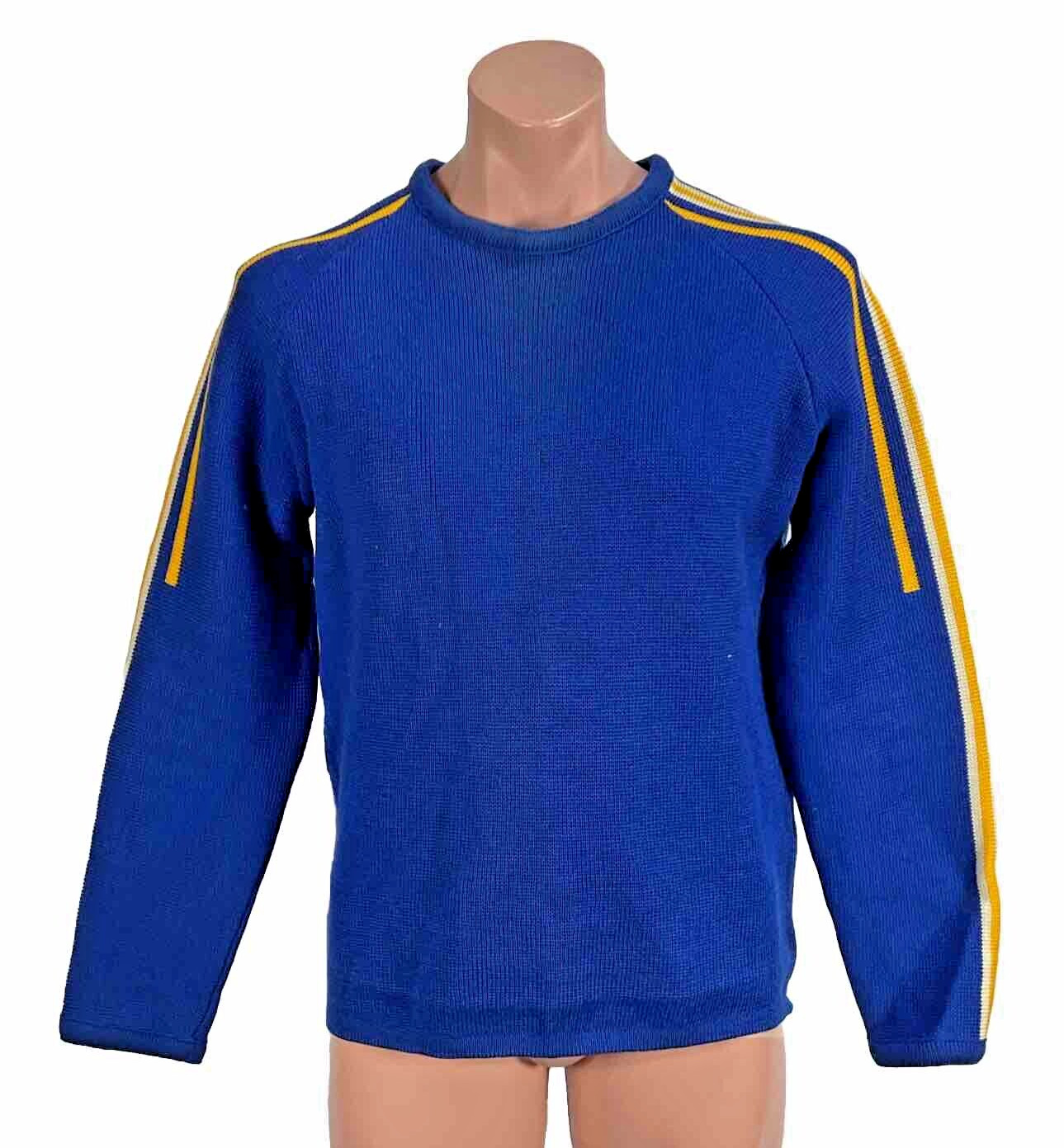 VTG 70s 80s LIDO SWEATER Sz S THICK WOOL STRIPED BLUE USA MADE SKI WINTER