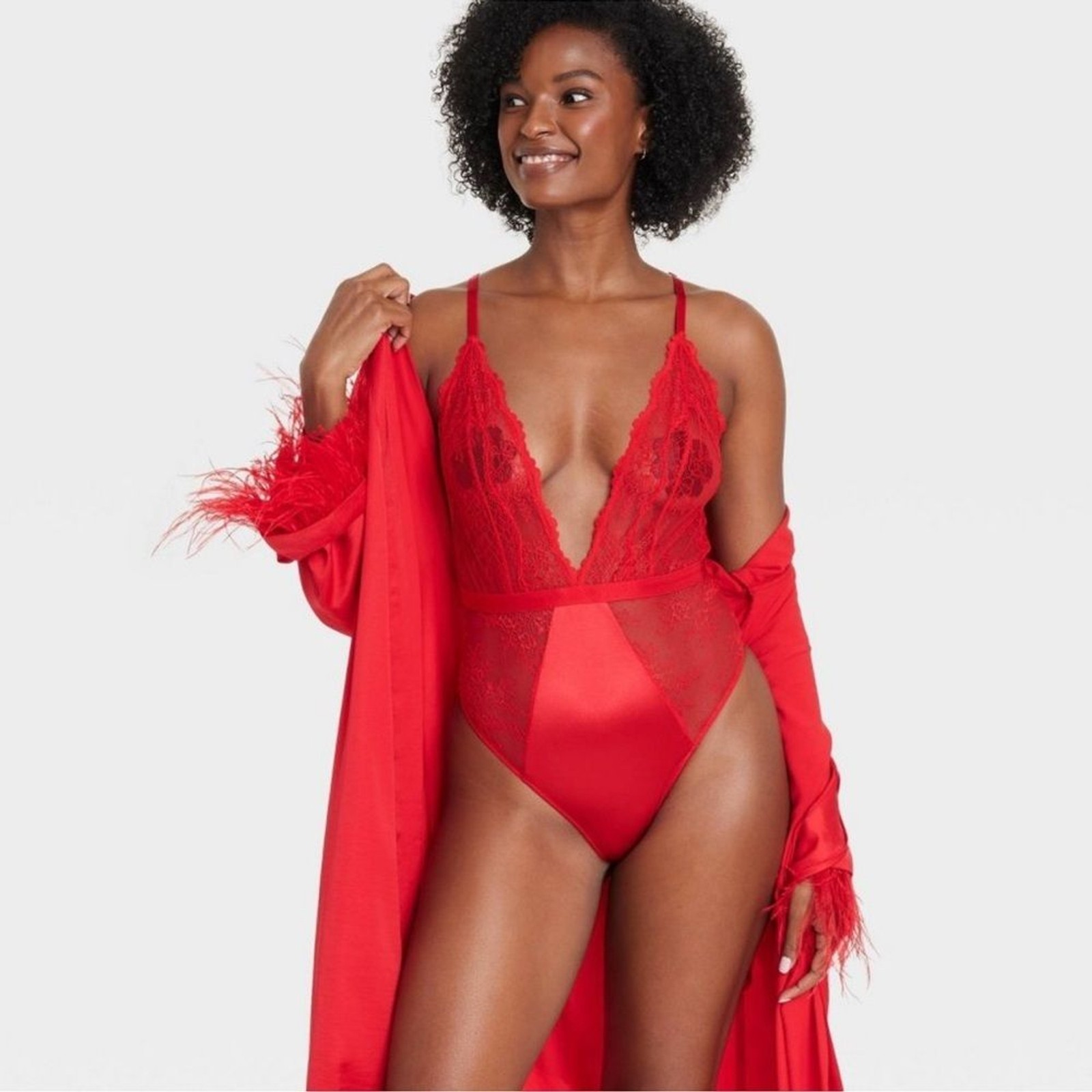 NWT Auden Women\'s Red Lace Lingerie Bodysuit Size L