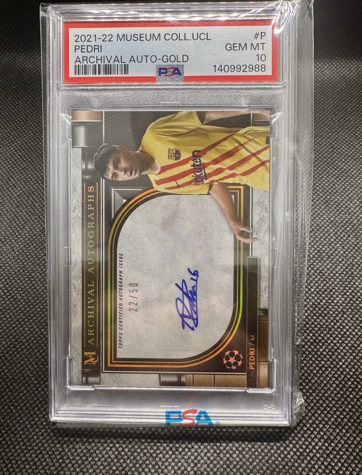 Pedri 2021-22 Topps Museum UCL Archival Auto Gold /50 PSA 10 GEM MINT Barcelona