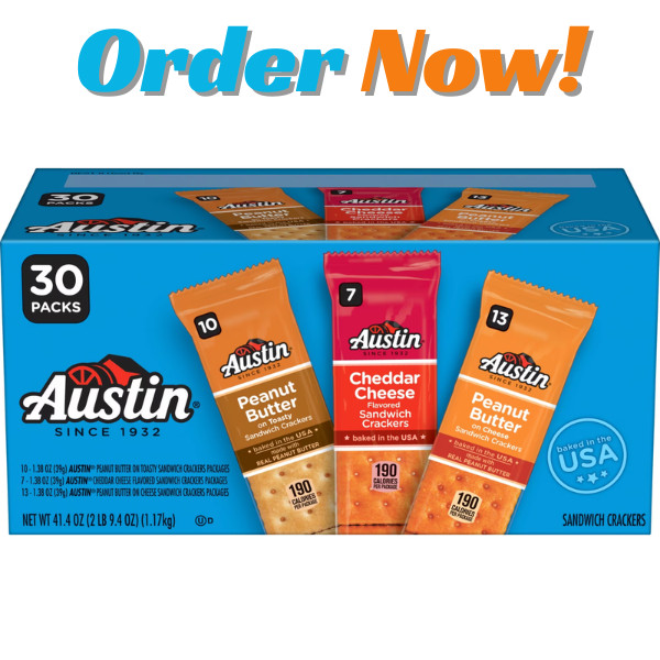 Austin Variety Pack Sandwich Crackers, Single Serve Snack Crackers, 30 Ct - NEW