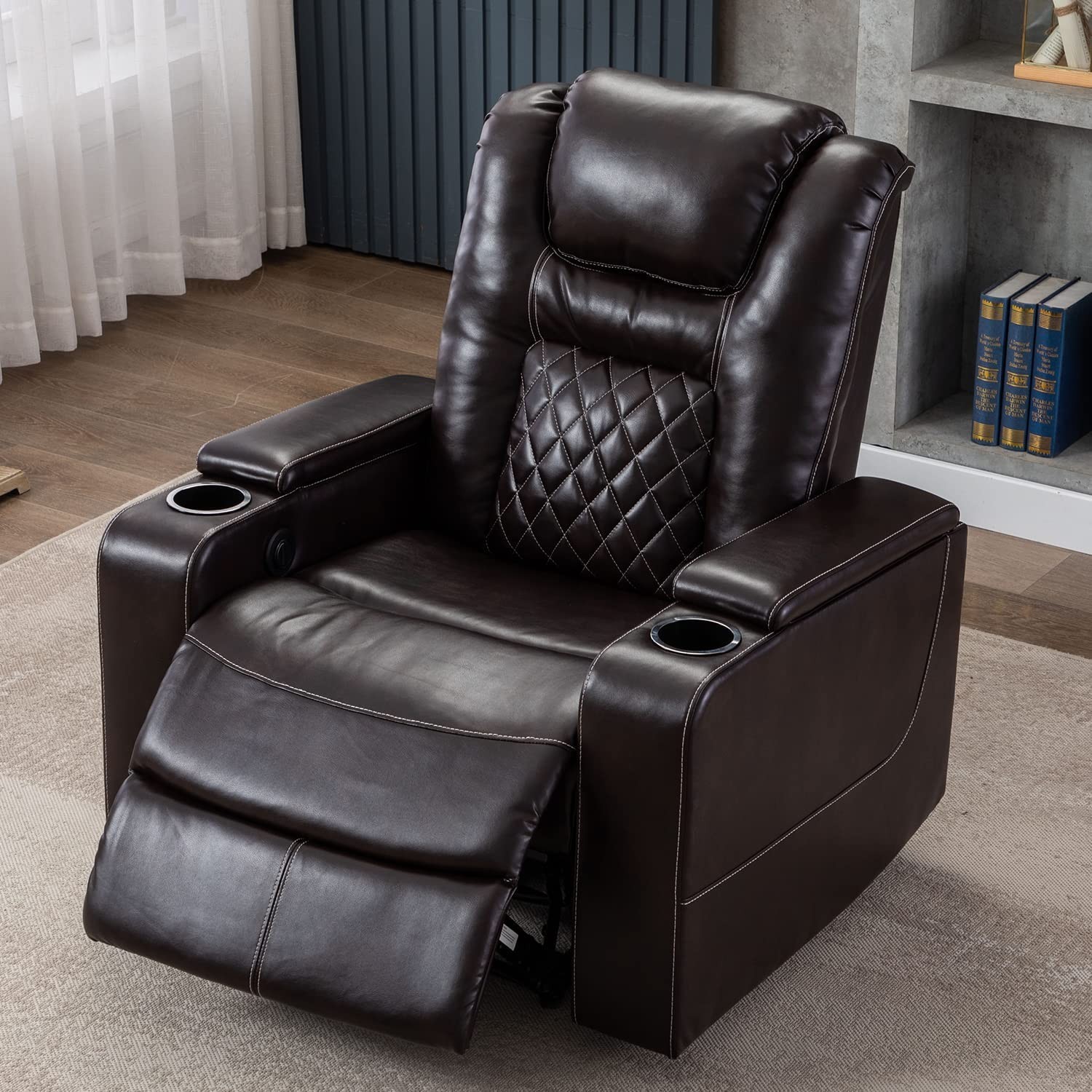 Canmov Electric Recliner Chair with Hidden Arm Storage, USB Ports & Cup Holders