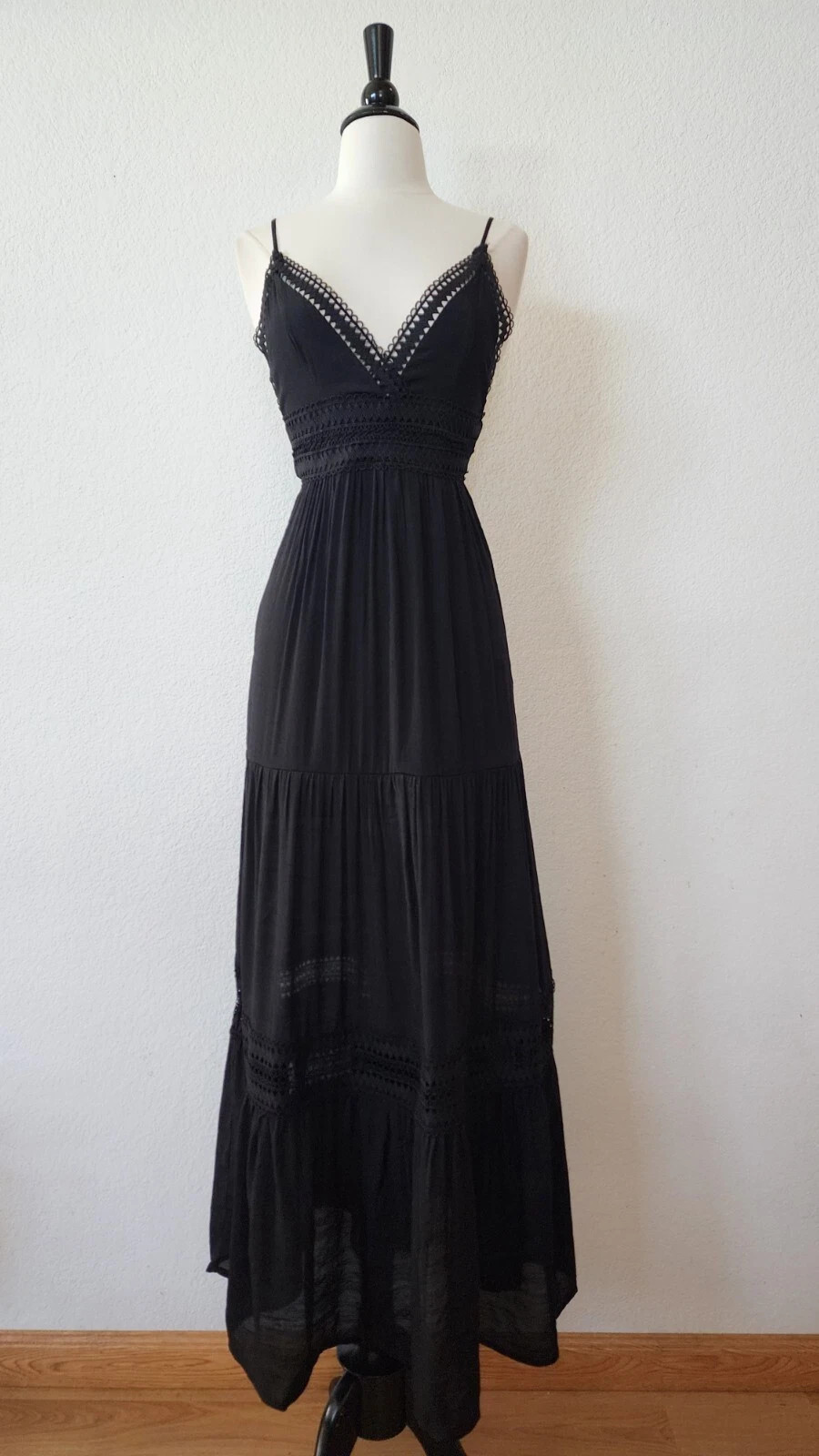 New Anthro Maxi Dress Size Small XS Black Crochet Cottage Boho Classy Wedding New Anthro Maxi Dress Size Small XS Black Crochet Cottage Boho Classy Wedding