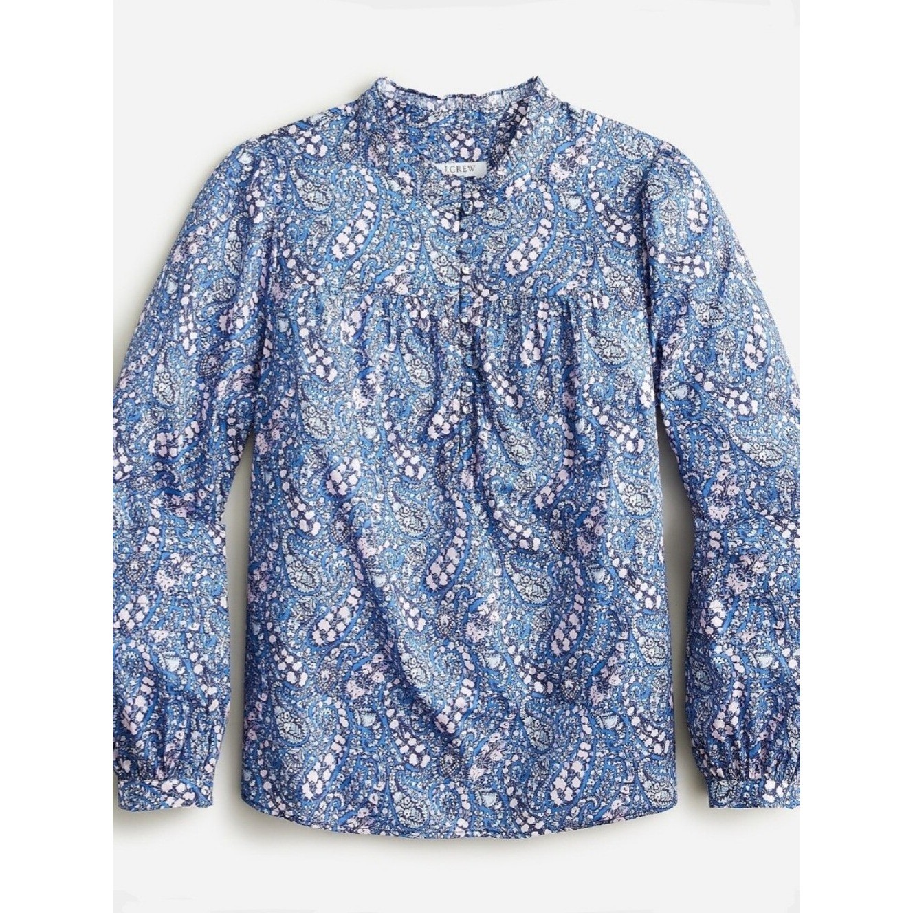 J. Crew Women\'s Button-Front Ruffleneck Popover Liberty Bourton Bloom Size M