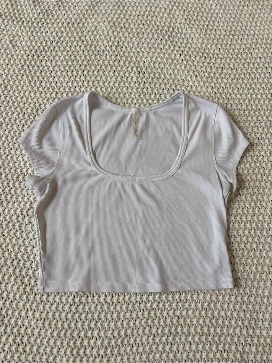 Outdoor Voices White Ribbed Square Neck Crop Tee Outdoor Voices White Ribbed Square Neck Crop Tee