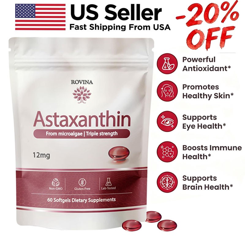 ROVINA Astaxanthin 12mg Softgels From Microalgae - Triple Strength Antioxidant