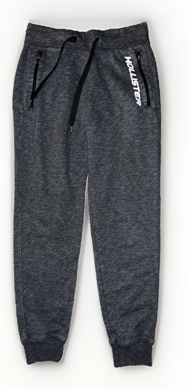Hollister Co. Mens Graphic Logo Fleece Joggers Charcoal Grey Zipper Pockets XS Hollister Co. Mens Graphic Logo Fleece Joggers Charcoal Grey Zipper Pockets XS