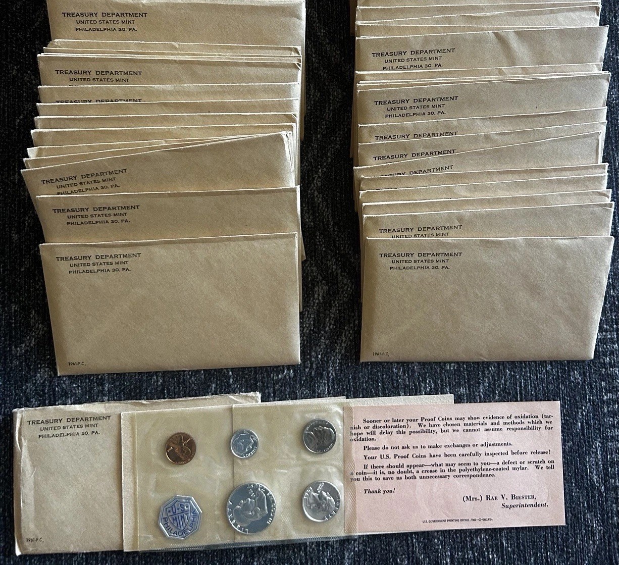 U.S. Mint 1961 Philadelphia Proof Uncirculated Coin Set in Original Envelope
