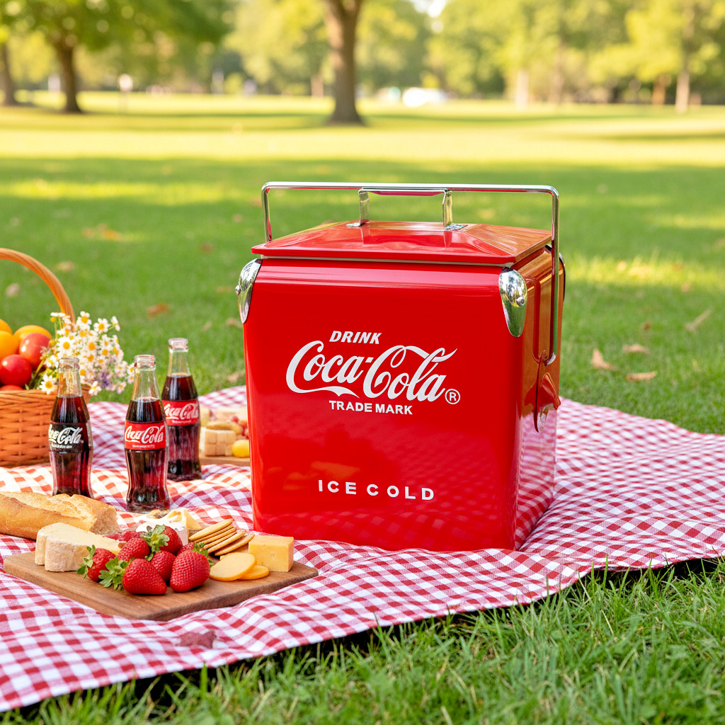Coca-Cola 14Qt Retro Cooler - Classic Red Metal Ice Chest for Camping, Picnics