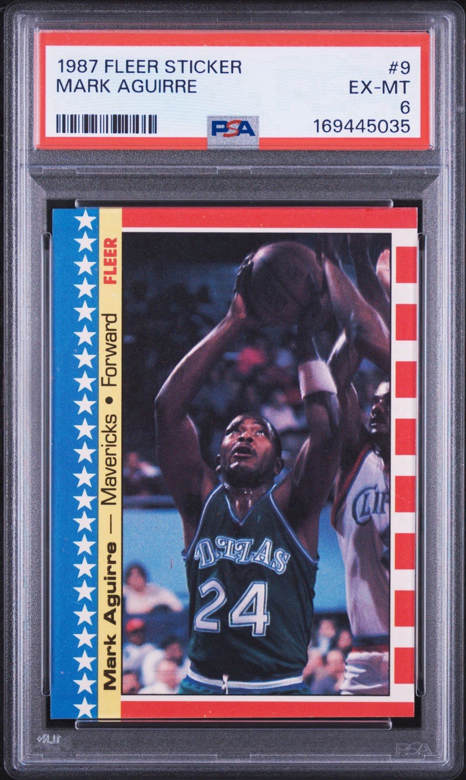 Fleer 1987-88 Mark Aguirre Stickers #9 Dallas Mavericks PSA 6 EX-MT Fleer 1987-88 Mark Aguirre Stickers #9 Dallas Mavericks PSA 6 EX-MT