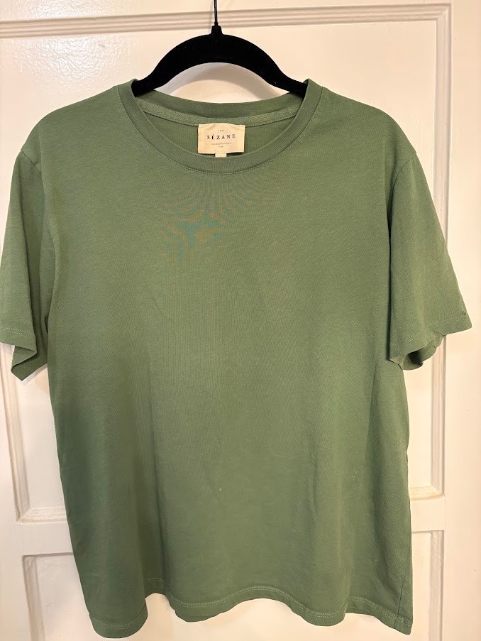 Sézane Conrad Green Organic Cotton Boxy Parisian T-Shirt Women\'s Size S