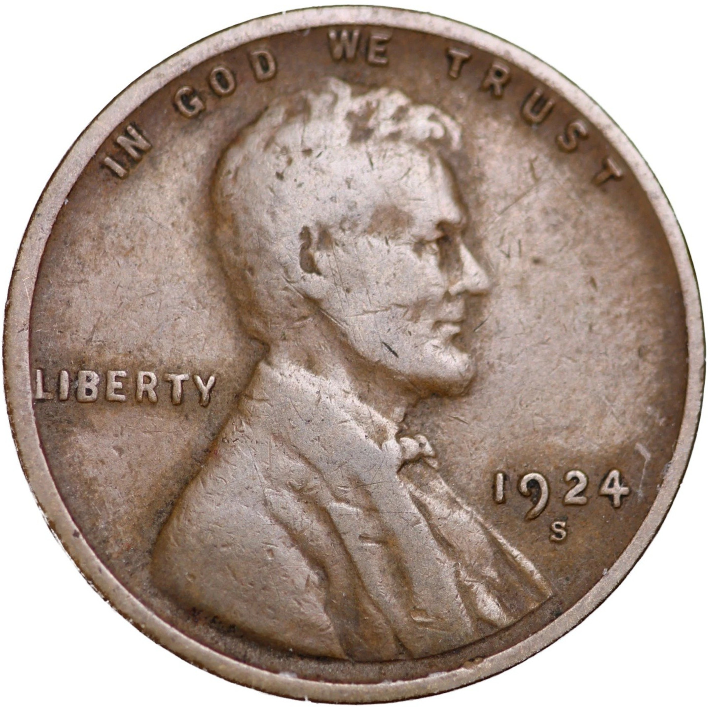 1924 S Lincoln Cent Good - Very Good  (G-VG) Circulated Condition Copper Penny