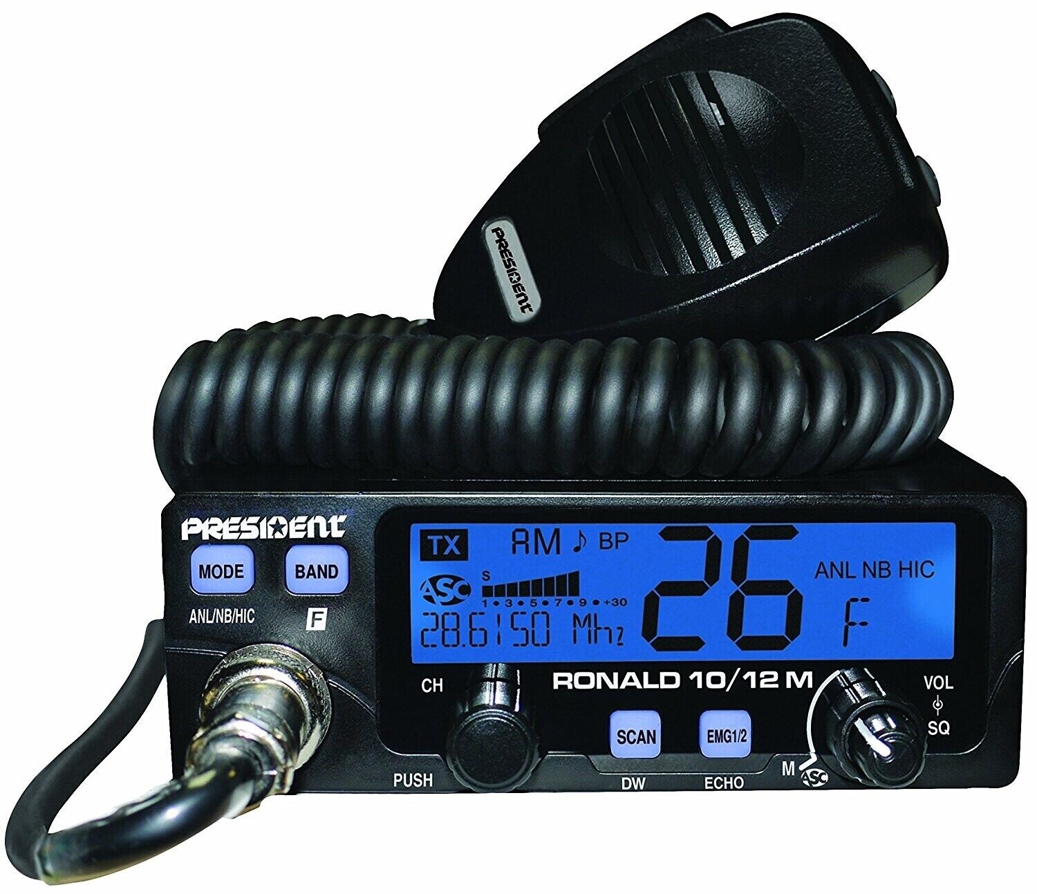 President Ronald 10 Meter Amateur Radio Transceiver AM/FM/PA 12v 7 Color LCD President Ronald 10 Meter Amateur Radio Transceiver AM/FM/PA 12v 7 Color LCD