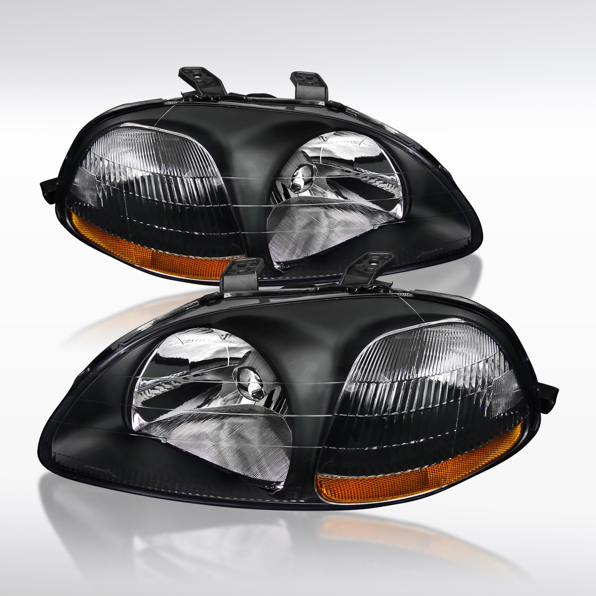 Fit 1996-1998 Honda Civic Black Headlights Corner Lamp Assmebly Left+Right 96-98