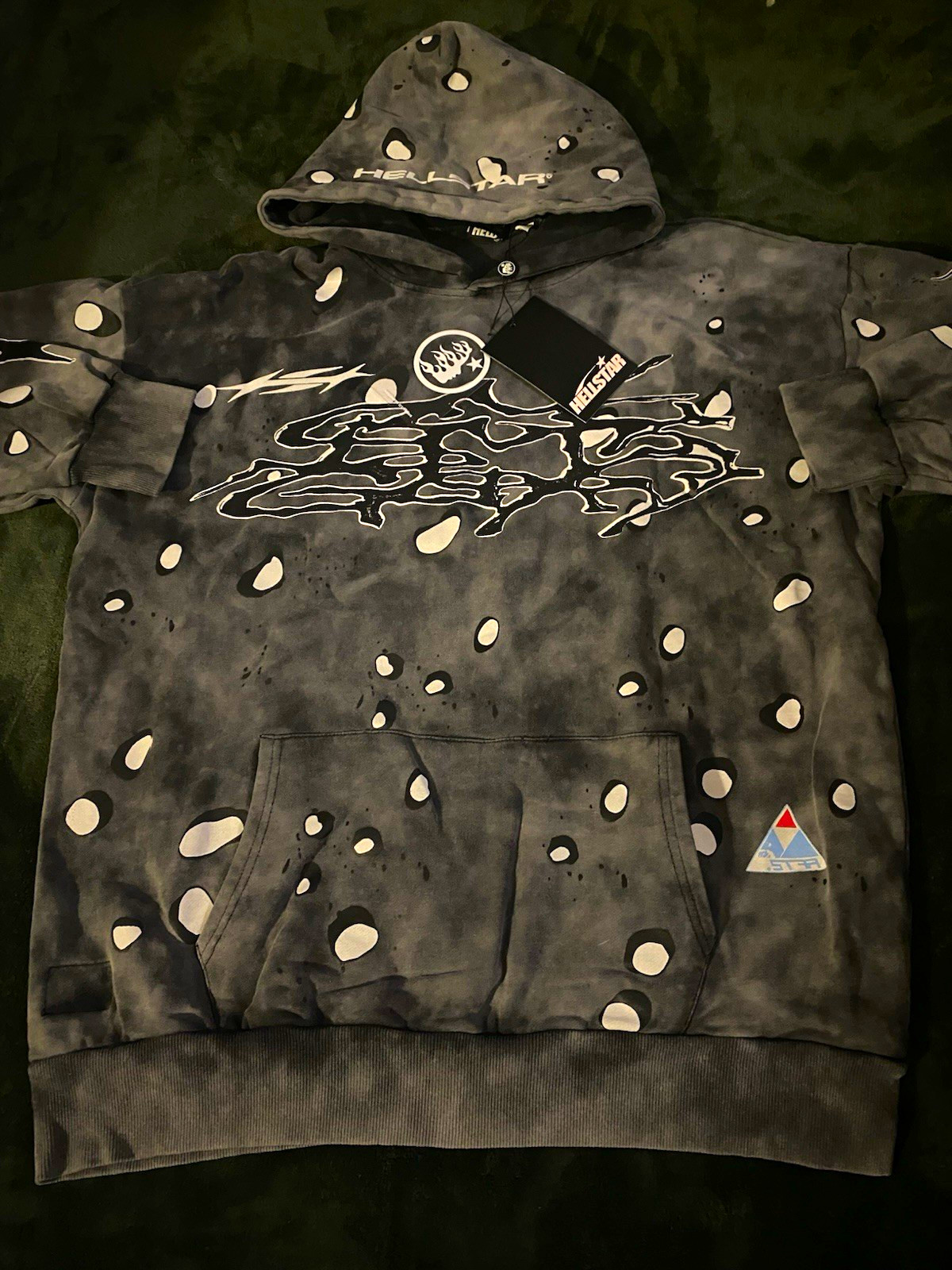 Hellstar Gray Pullover Hoodie M Graphic Logo Fleece Pockets Cotton Blend