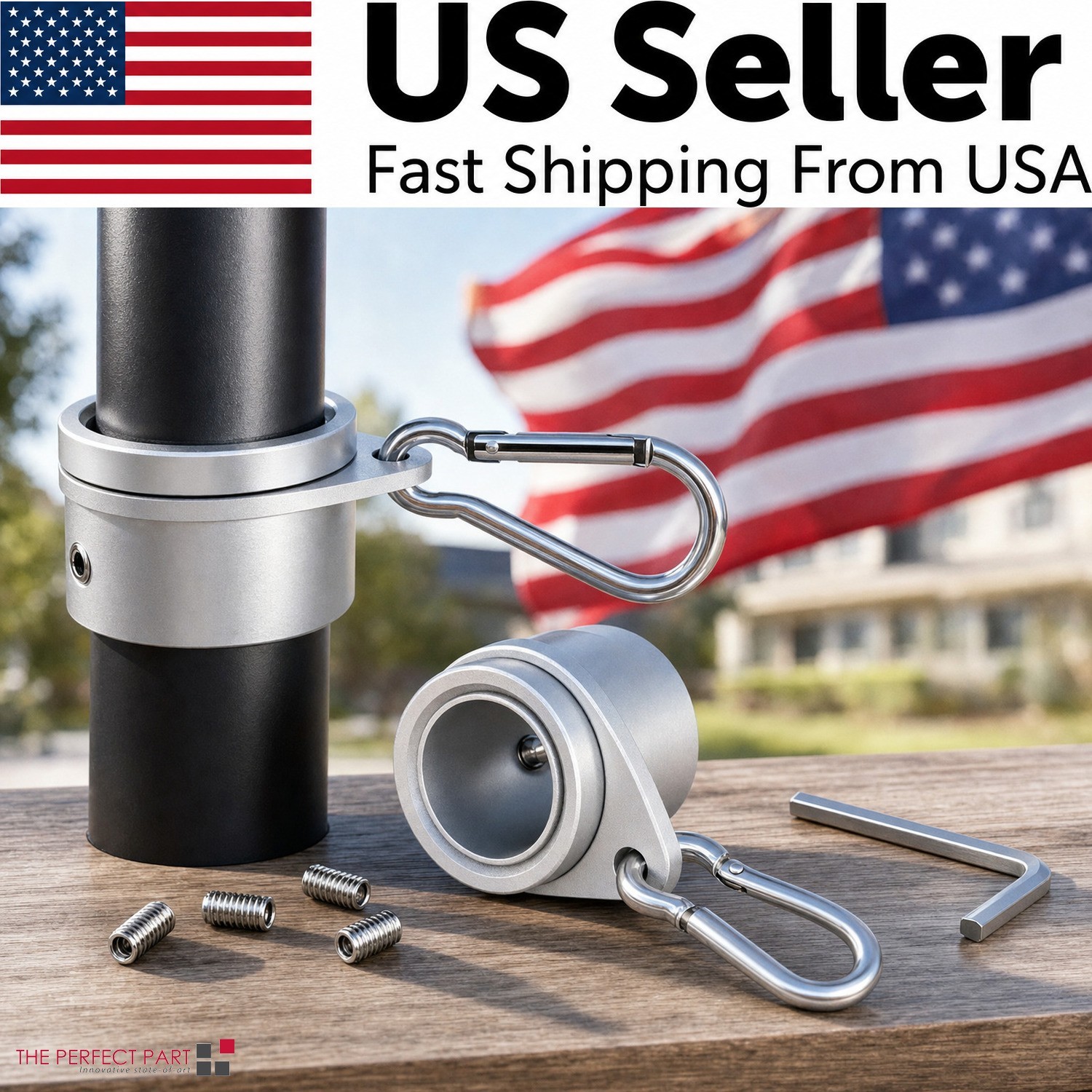 2PCS Flag Pole Ring Aluminum Alloy for 0.75-1 in  Pole 360° Rotating Tangle Free