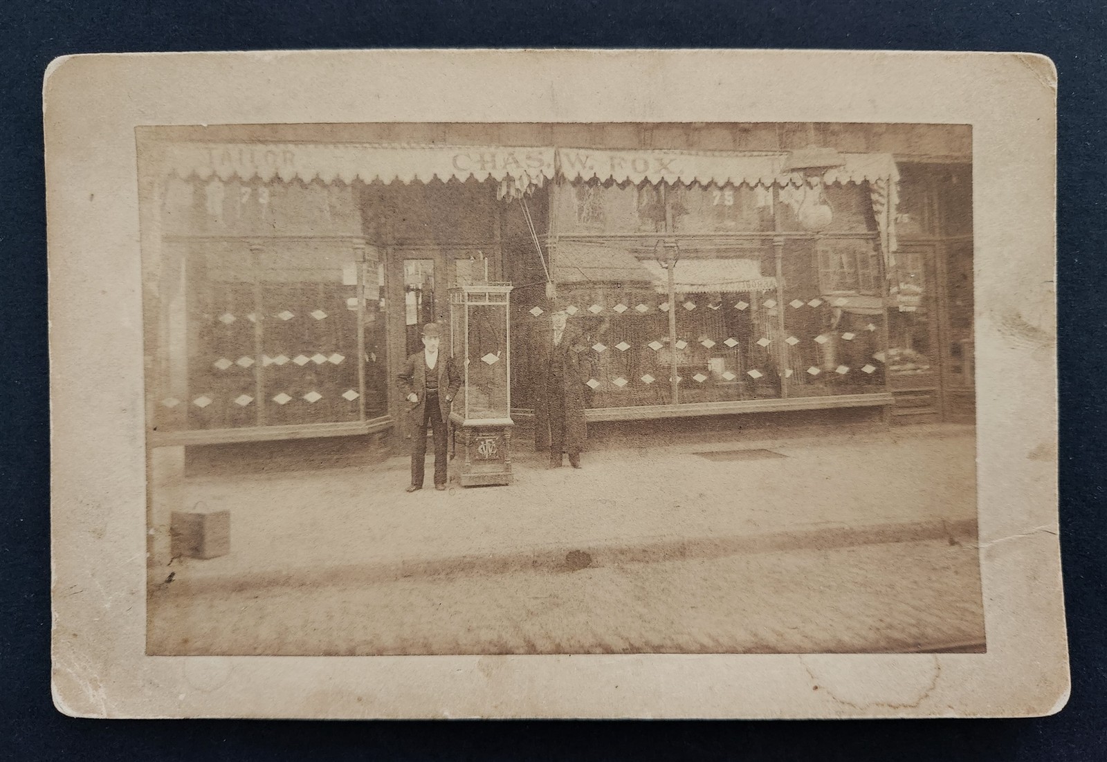 1880s antique CHARLES W FOX TAILOR new york STORE FRONT PHOTO building 73 75
