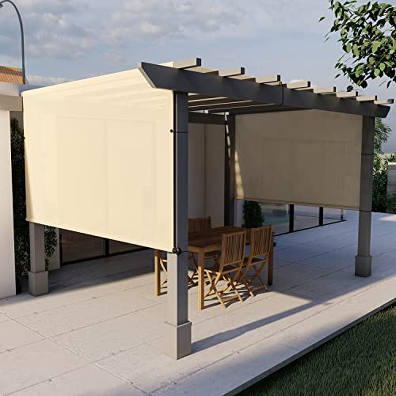 E&K Sunrise 8\'Wx16\'L Pergola Shade Cover with Weighted Rods & Grommets, Outdo...